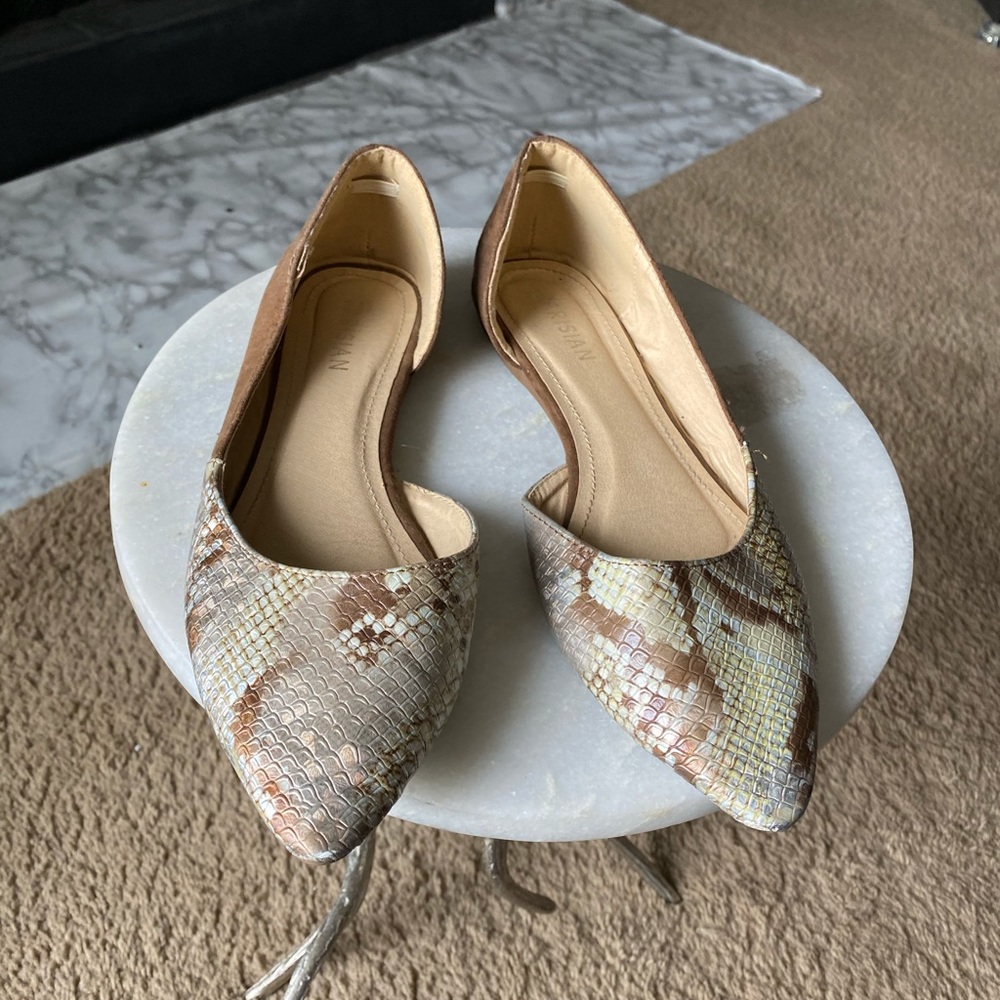 Suede camouflage brown and tan flat